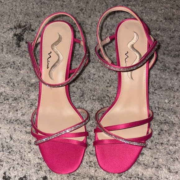 Nina Pink Strappy Heels with rhinestone detailing  dainty straps - Picture 1 of 8